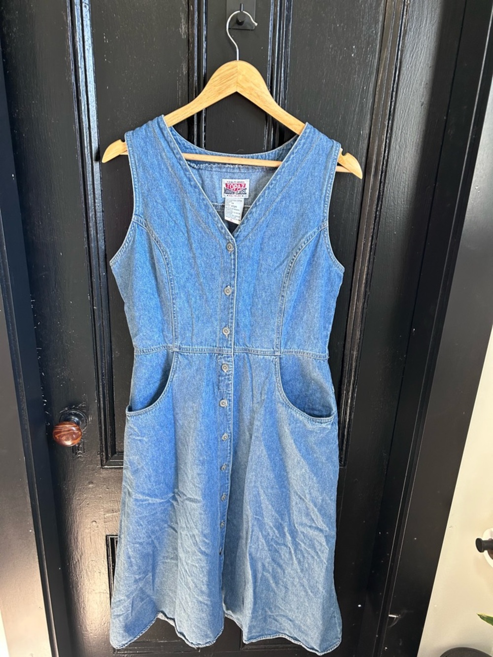 Vintage-Blue Denim Button-Front Dress w. Pockets